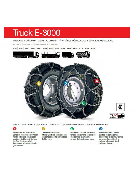 CADENA DE NIEVE METALICA CAMION TRUCK E-3000 TALLA 570