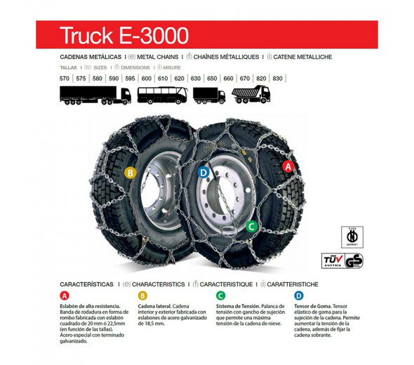 CADENA DE NIEVE METALICA CAMION TRUCK E-3000 TALLA 575